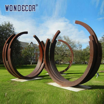 Large outdoor garden abstract long strip ring weather resistant steel sculpture