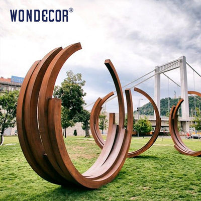 Large outdoor garden abstract long strip ring weather resistant steel sculpture