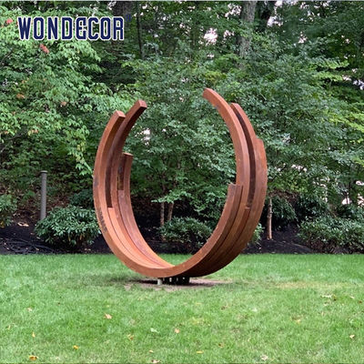 Large outdoor garden abstract long strip ring weather resistant steel sculpture