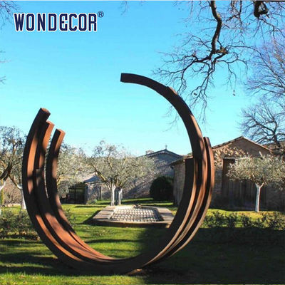 Large outdoor garden abstract long strip ring weather resistant steel sculpture
