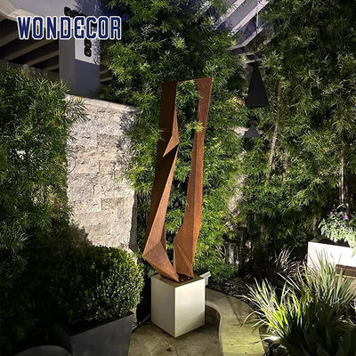 Outdoor garden shaped geometric cube weather resistant steel sculpture