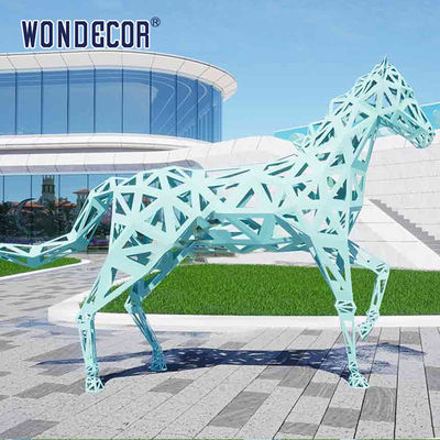 Large outdoor metal forging geometric animal hollow horse stainless steel sculpture