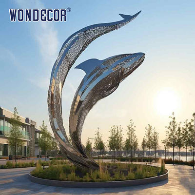 Large outdoor park metal art hollow lines dolphin stainless steel sculpture