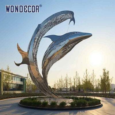Large outdoor park metal art hollow lines dolphin stainless steel sculpture