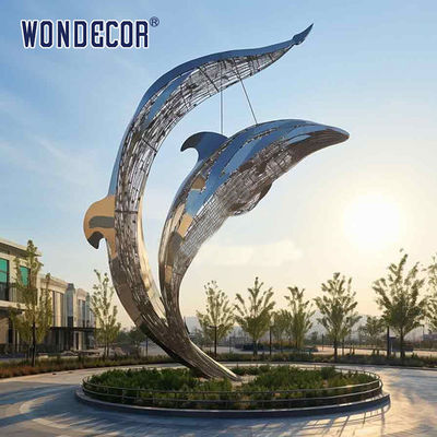 Large outdoor park metal art hollow lines dolphin stainless steel sculpture