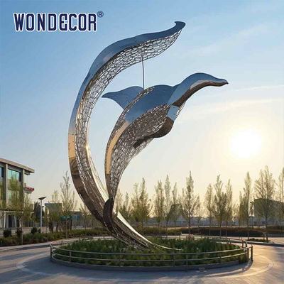 Large outdoor park metal art hollow lines dolphin stainless steel sculpture