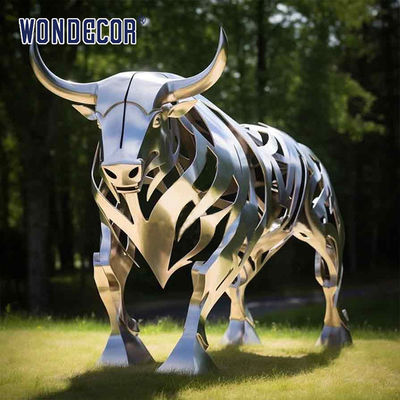 Large outdoor park metal art abstract animal hollow bull stainless steel sculpture