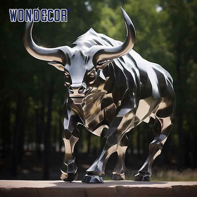 Large outdoor park metal art abstract animal hollow bull stainless steel sculpture