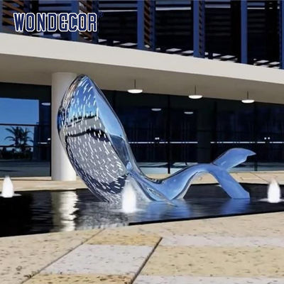 Large Outdoor Metal Art Abstract Marine Animals LED Lights Whale Stainless Steel Sculpture
