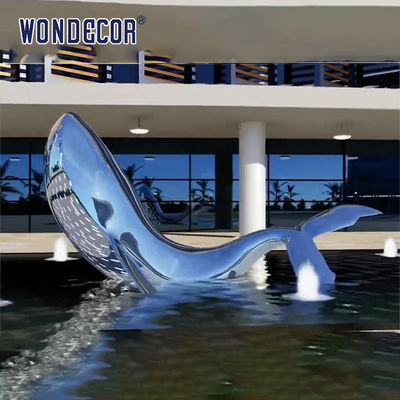 Large Outdoor Metal Art Abstract Marine Animals LED Lights Whale Stainless Steel Sculpture