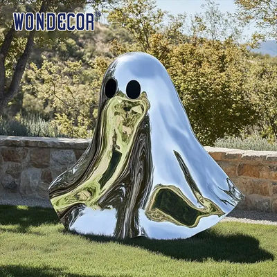 Customized polished stainless steel ghost statue for modern outdoor landscape