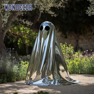 Customized polished stainless steel ghost statue for modern outdoor landscape