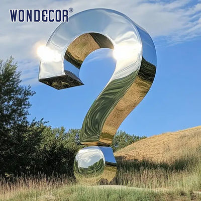 Large scale modern landmark symbol sculpture, polished stainless steel question mark statue
