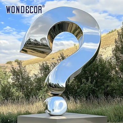 Large scale modern landmark symbol sculpture, polished stainless steel question mark statue