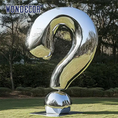 Large scale modern landmark symbol sculpture, polished stainless steel question mark statue
