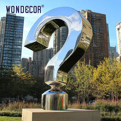 Large scale modern landmark symbol sculpture, polished stainless steel question mark statue