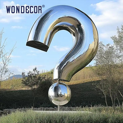 Large scale modern landmark symbol sculpture, polished stainless steel question mark statue