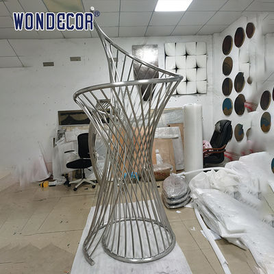 Large abstract outdoor square geometric metal art cross spiral circular tube stainless steel sculpture