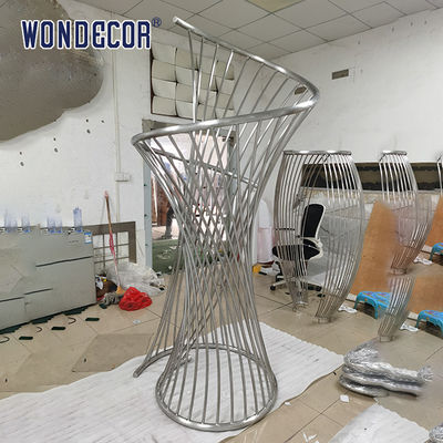 Large abstract outdoor square geometric metal art cross spiral circular tube stainless steel sculpture