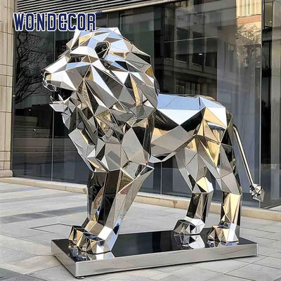 Outdoor garden large abstract forged metal geometric lion sculpture