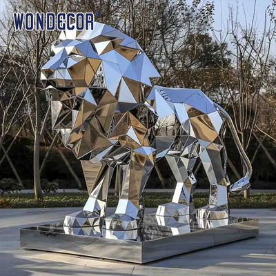Outdoor garden large abstract forged metal geometric lion sculpture