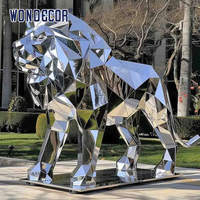 Outdoor garden large abstract forged metal geometric lion sculpture