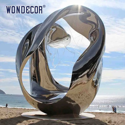 Outdoor square large abstract forged metal geometric circular ring stainless steel sculpture