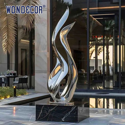 Large outdoor hotel gate forged metal abstract ribbon stainless steel sculpture