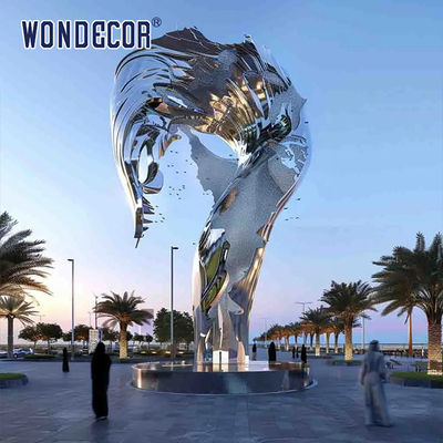 Large outdoor square forged metal modern irregular geometric stainless steel sculpture