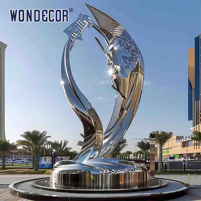 Large outdoor square forged metal modern irregular geometric stainless steel sculpture