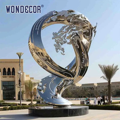 Large outdoor square forged metal modern irregular geometric stainless steel sculpture