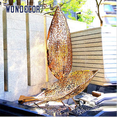 Large outdoor park forging metal abstract hollow leaf stainless steel sculpture
