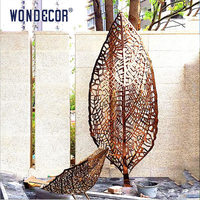 Large outdoor park forging metal abstract hollow leaf stainless steel sculpture