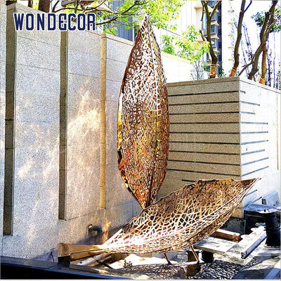 Large outdoor park forging metal abstract hollow leaf stainless steel sculpture