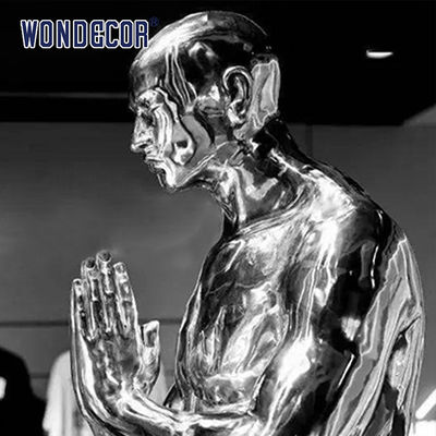 Large Scale Cast Metal Stainless Steel Garden Art Meditation Martial Monk
