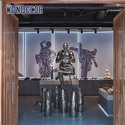 Large Scale Cast Metal Stainless Steel Garden Art Meditation Martial Monk