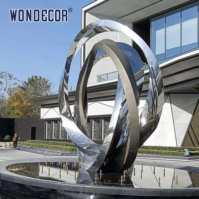 Outdoor Large Stainless Steel Fountain Sculpture Irregular Geometric Twisted Ring