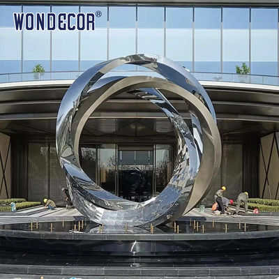 Outdoor Large Stainless Steel Fountain Sculpture Irregular Geometric Twisted Ring