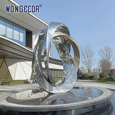 Outdoor Large Stainless Steel Fountain Sculpture Irregular Geometric Twisted Ring