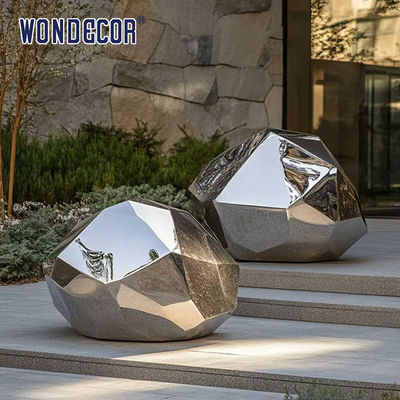 Outdoor park geometric pebble stainless steel sculpture