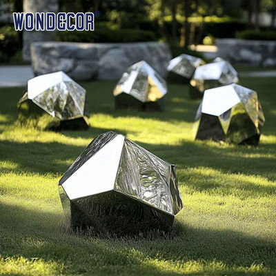 Outdoor park geometric pebble stainless steel sculpture