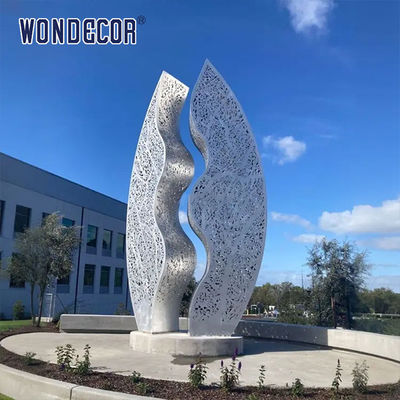 Large outdoor square shaped LED wave hollow geometric stainless steel sculpture