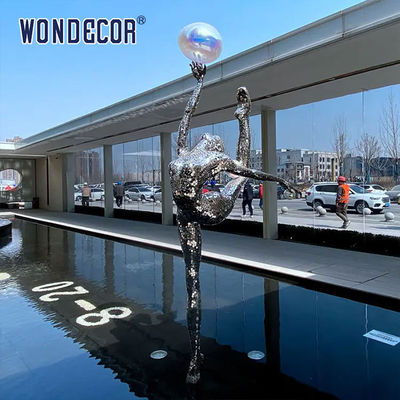 Luxury villa pool decoration abstract stainless steel ballet dancer statue