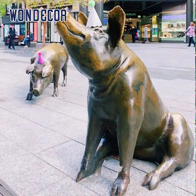 Large Animal Bronze Pig Sculpture Outdoor With Letter Design