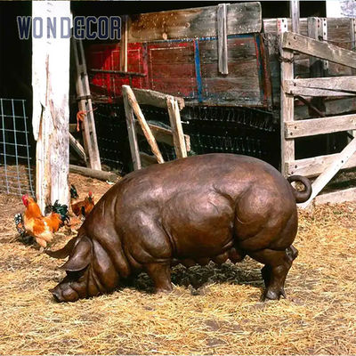 Large Animal Bronze Pig Sculpture Outdoor With Letter Design