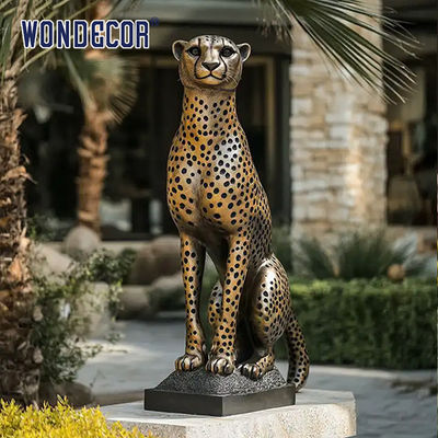 Casting Animal Lifelike Bronze Life Size Cheetah Statue For Outdoor