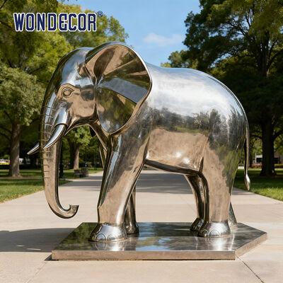 Large-Scale Stainless Steel Elephant Sculpture Outdoor Park Metal Animal Art