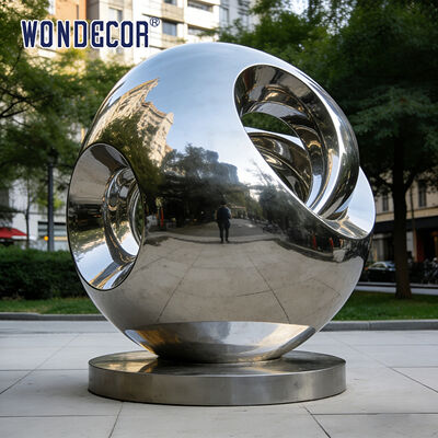 Large Outdoor Metal Sculpture "Flowing Vortex" Stainless Steel Spherical Decorative Ornament