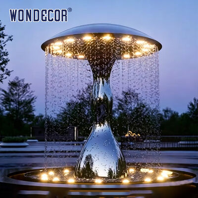 Large outdoor park square pool spray stainless steel sculpture