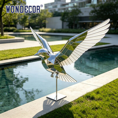 Large Mirror Stainless Steel Geometric Flying Bird Sculpture for Outdoor Garden Plaza Waterscape